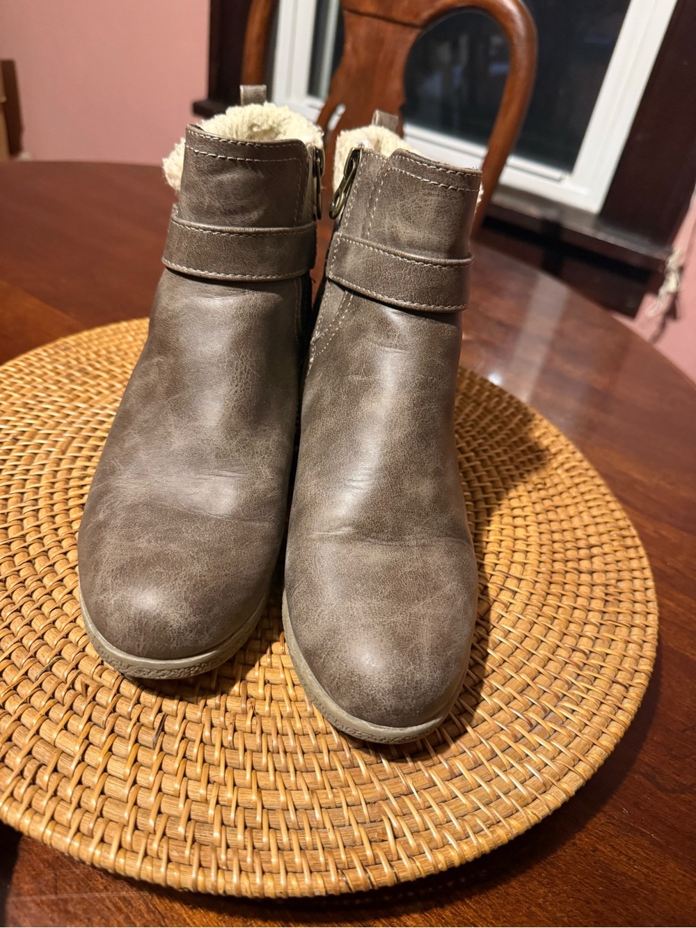 Sporto Taupe Faux Leather Ankle Bootie with Shearling Cuff - Picture 6 of 9